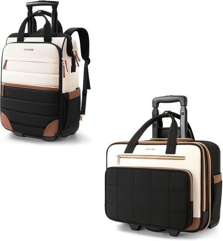 AUROTIER Rolling Puffer Backpack for Women, Travel Backpack with Wheels, 16 Inch Wheeled Laptop Backpack, Dual-Opening Design Overnight College Underseat Carry on Luggage, Roller Business Work Bag in Saudi Arabia