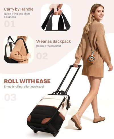 AUROTIER Rolling Puffer Backpack for Women, Travel Backpack with Wheels, 16 Inch Wheeled Laptop Backpack, Dual-Opening Design Overnight College Underseat Carry on Luggage, Roller Business Work Bag in Saudi Arabia