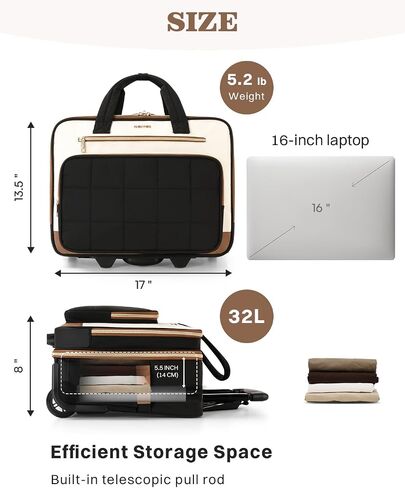 AUROTIER Rolling Puffer Backpack for Women, Travel Backpack with Wheels, 16 Inch Wheeled Laptop Backpack, Dual-Opening Design Overnight College Underseat Carry on Luggage, Roller Business Work Bag in Saudi Arabia
