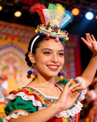 Mini Straw Sombrero Headband with Feathers & Pom Poms, Cinco De Mayo Fiesta Hair Accessory for Mexican Halloween Theme Party, Costume, Photo Prop, Gift Red in Saudi Arabia