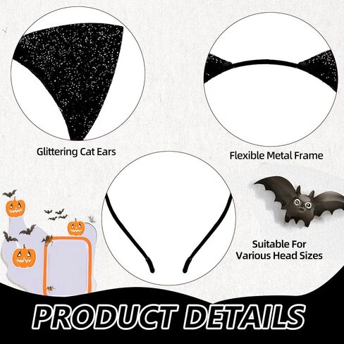 Black Cat Ears Headband – Glittery Feline Costume Accessory for Halloween, Cat-Themed Parties, School Plays, and Dress-Up Events in Saudi Arabia