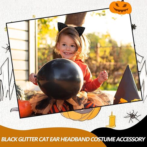 Black Cat Ears Headband – Glittery Feline Costume Accessory for Halloween, Cat-Themed Parties, School Plays, and Dress-Up Events in Saudi Arabia