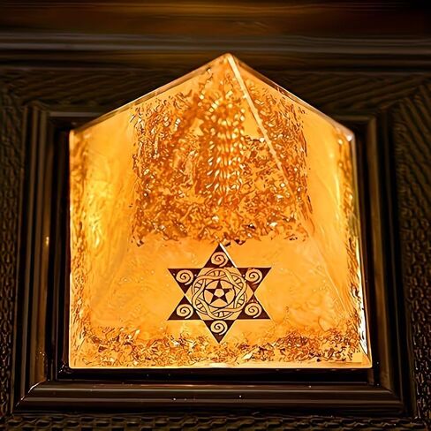 هرم طاقة الثروة من السترين مع شاشة كريستال راتنج لفائف نحاسية لمكتب المنزل والمكتب فنغ شوي، ذهبي in Kuwait