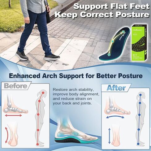 OrthoComfoot Insoles for Flat Feet Men&Women : Arch Support Inserts for Plantar Fasciitis Relief, 240 lb Heavy Duty Comfortable Orthotic Insole for Standing All-Day, Size 9 Men/11 Women in Kuwait