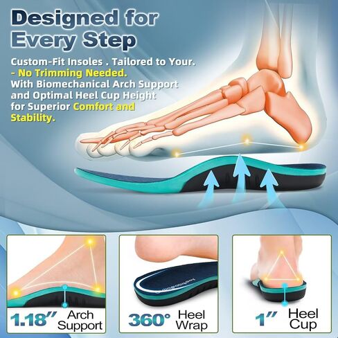 OrthoComfoot Insoles for Flat Feet Men&Women : Arch Support Inserts for Plantar Fasciitis Relief, 240 lb Heavy Duty Comfortable Orthotic Insole for Standing All-Day, Size 9 Men/11 Women in Kuwait