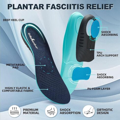 OrthoComfoot Insoles for Flat Feet Men&Women : Arch Support Inserts for Plantar Fasciitis Relief, 240 lb Heavy Duty Comfortable Orthotic Insole for Standing All-Day, Size 9 Men/11 Women in Kuwait