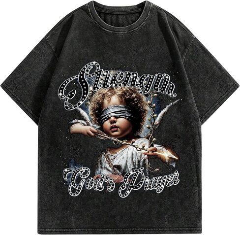 BAPHITY Men's Graphic Tees - Oversized Vintage Y2K Streetwear Heavyweight Cotton Acid Washed Short Sleeve T Shirts Tops in Kuwait