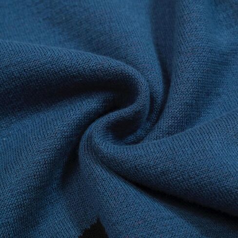 OXKNIT Men's Retro Blue Knitted T-Shirt Short Sleeve, Mod Style Cat Pattern Crewneck Cotton Tops in Saudi Arabia