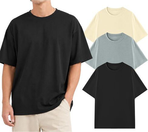 HovSiyla 3 Pack Men's Oversized T Shirts Loose Fit Crew Neck Short Sleeve Tshirts Streetwear Casual Workout Baggy Basic Tees in Saudi Arabia