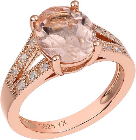 Natural Large Oval Morganite and Diamond Birthstone Gemstone Vintage Design Engagement Ring, Rose Gold Finish Sterling Silver in Saudi Arabia