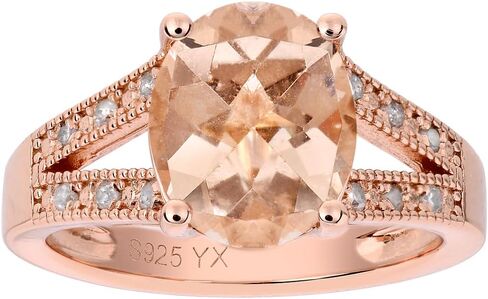 Natural Large Oval Morganite and Diamond Birthstone Gemstone Vintage Design Engagement Ring, Rose Gold Finish Sterling Silver in Saudi Arabia