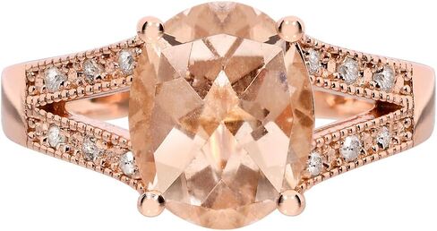 Natural Large Oval Morganite and Diamond Birthstone Gemstone Vintage Design Engagement Ring, Rose Gold Finish Sterling Silver in Saudi Arabia