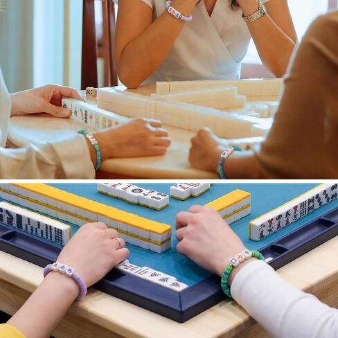 Sureio 24 Pcs Mahjong Beaded Bracelets Stretch Gifts Stackable Elastic Layering Bracelets Mah Jong Game Night Mahjong-loving Gals Family Play Day Theme Birthday Party Decorations for Women Men in Kuwait