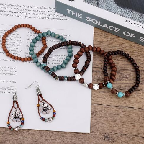 Mikovivi Bohemian Earrings and Bracelet Set for Women, Vintage Natural Stone Flower Dangle Earrings with Beaded Bracelets Jewelry Gift in Kuwait