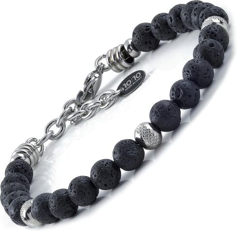 10:10 Lava Stone Bracelet for Men & Women – Natural Beaded Gemstones, Stainless Steel, Adjustable Stretch – Handmade in Italy in Saudi Arabia