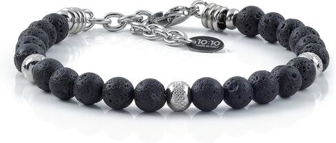 10:10 Lava Stone Bracelet for Men & Women – Natural Beaded Gemstones, Stainless Steel, Adjustable Stretch – Handmade in Italy in Saudi Arabia