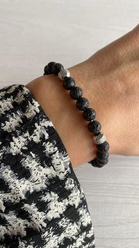10:10 Lava Stone Bracelet for Men & Women – Natural Beaded Gemstones, Stainless Steel, Adjustable Stretch – Handmade in Italy in Saudi Arabia