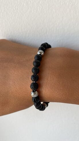 10:10 Lava Stone Bracelet for Men & Women – Natural Beaded Gemstones, Stainless Steel, Adjustable Stretch – Handmade in Italy in Saudi Arabia