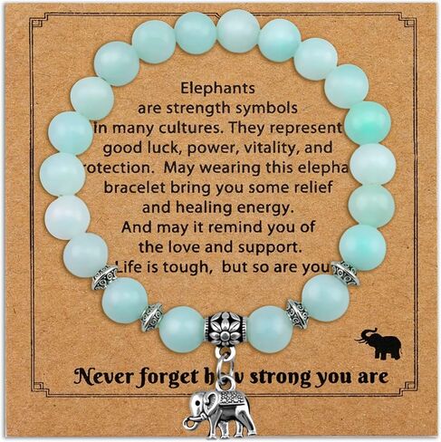OEHEDOU Elephant Gifts For Women Inspirational Gifts For Female Uplifting Gift Get Well Soon Gift Encouragement Items For Women Natural Stone Bracelet For Mom Daughter Friends Sister Green in Kuwait