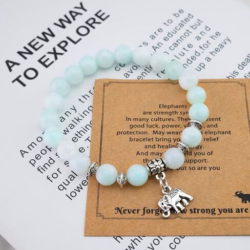 OEHEDOU Elephant Gifts For Women Inspirational Gifts For Female Uplifting Gift Get Well Soon Gift Encouragement Items For Women Natural Stone Bracelet For Mom Daughter Friends Sister Green in Kuwait