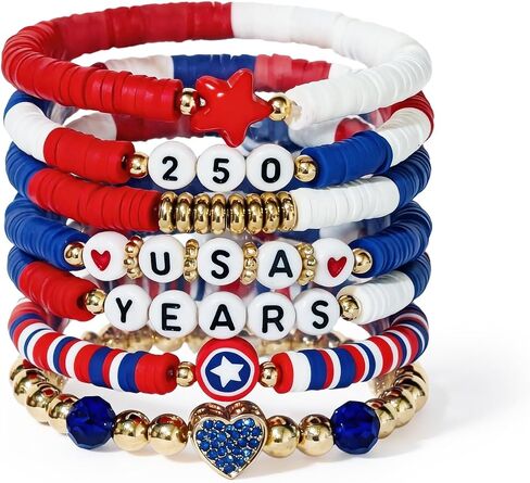 250th Anniversary Bracelet, Patriotic Beaded Wristbands, July 4th Independence Day Party Decorations in Saudi Arabia