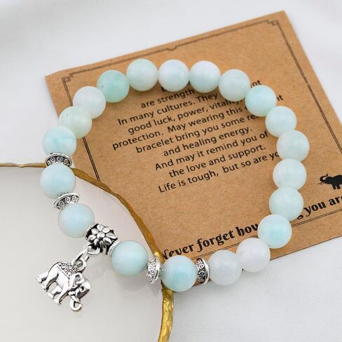 OEHEDOU Elephant Gifts For Women Inspirational Gifts For Female Uplifting Gift Get Well Soon Gift Encouragement Items For Women Natural Stone Bracelet For Mom Daughter Friends Sister Green in Kuwait