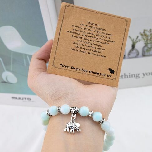 OEHEDOU Elephant Gifts For Women Inspirational Gifts For Female Uplifting Gift Get Well Soon Gift Encouragement Items For Women Natural Stone Bracelet For Mom Daughter Friends Sister Green in Kuwait