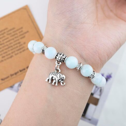 OEHEDOU Elephant Gifts For Women Inspirational Gifts For Female Uplifting Gift Get Well Soon Gift Encouragement Items For Women Natural Stone Bracelet For Mom Daughter Friends Sister Green in Kuwait