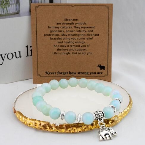OEHEDOU Elephant Gifts For Women Inspirational Gifts For Female Uplifting Gift Get Well Soon Gift Encouragement Items For Women Natural Stone Bracelet For Mom Daughter Friends Sister Green in Kuwait