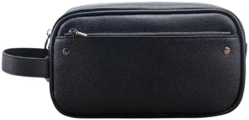 Men's Crossbody Bag with Password Lock, Black Leather Travel Organizer Pouch, 9.1x5.3x2.8 Inches, Textured Finish in Kuwait