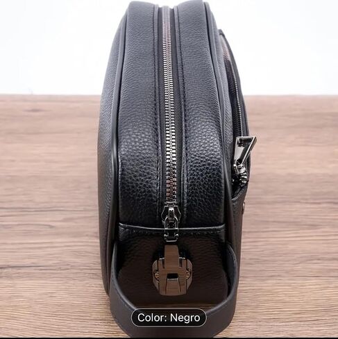 Men's Crossbody Bag with Password Lock, Black Leather Travel Organizer Pouch, 9.1x5.3x2.8 Inches, Textured Finish in Kuwait