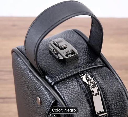 Men's Crossbody Bag with Password Lock, Black Leather Travel Organizer Pouch, 9.1x5.3x2.8 Inches, Textured Finish in Kuwait