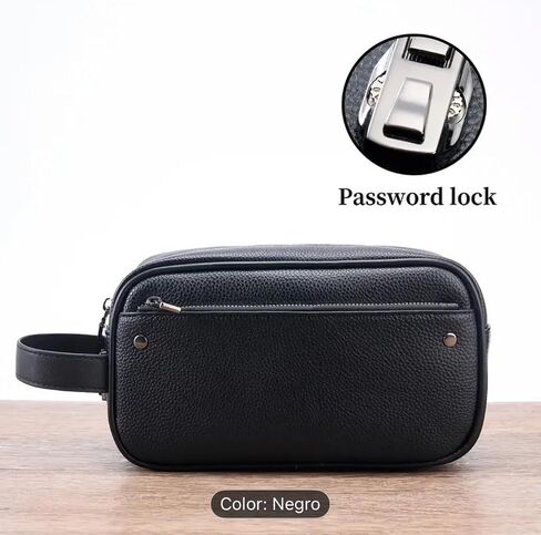 Men's Crossbody Bag with Password Lock, Black Leather Travel Organizer Pouch, 9.1x5.3x2.8 Inches, Textured Finish in Kuwait