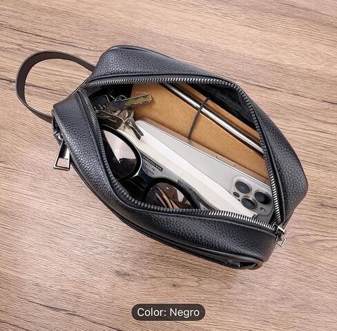 Men's Crossbody Bag with Password Lock, Black Leather Travel Organizer Pouch, 9.1x5.3x2.8 Inches, Textured Finish in Kuwait
