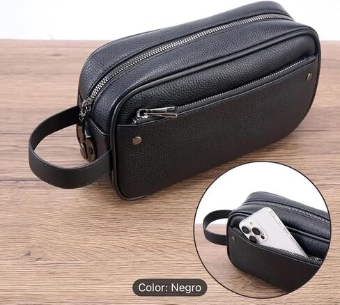 Men's Crossbody Bag with Password Lock, Black Leather Travel Organizer Pouch, 9.1x5.3x2.8 Inches, Textured Finish in Kuwait