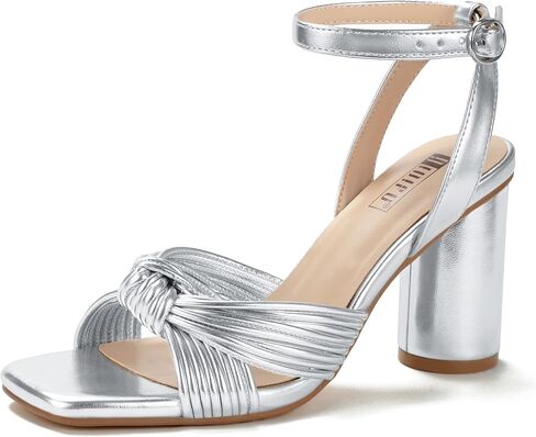 IDIFU 3 Inch Braided Chunky Heel Sandals Block Square Toe Heels with Adjustable Buckle Women's Strappy Knotted Bride Evening Wedding Formal Shoes in Kuwait