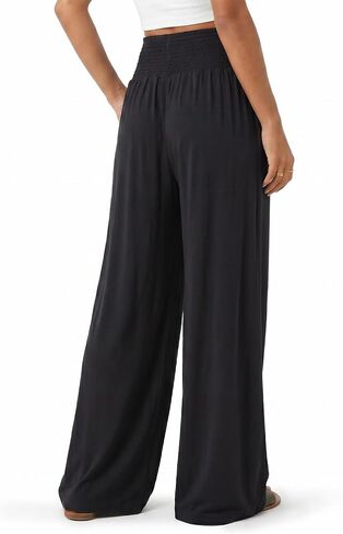 Zylioo Long Pants for Women Tall Wide Leg Palazzo Pants Elastic Waist Baggy Long Inseam Summer Lounge Bottoms Black in Kuwait