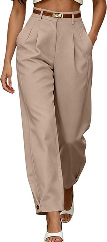 Women Wide Leg Dress Pants High Waisted Button Pleated Palazzo Pants Business Casual Trousers with Pockets in Kuwait