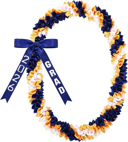 Suncalla 47" Graduation Lei 2026 Blue and Gold Graduation Necklace Double Braided Ribbon Lei Hawaiian Flower Garland with Heart Kukui Class of 2026 Grad Gift Accessories for Men Women in Kuwait