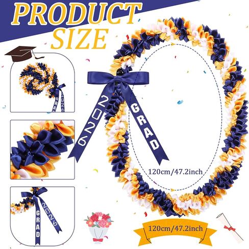 Suncalla 47" Graduation Lei 2026 Blue and Gold Graduation Necklace Double Braided Ribbon Lei Hawaiian Flower Garland with Heart Kukui Class of 2026 Grad Gift Accessories for Men Women in Kuwait