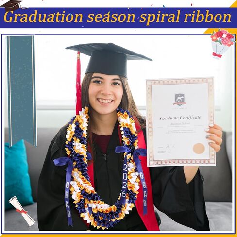 Suncalla 47" Graduation Lei 2026 Blue and Gold Graduation Necklace Double Braided Ribbon Lei Hawaiian Flower Garland with Heart Kukui Class of 2026 Grad Gift Accessories for Men Women in Kuwait