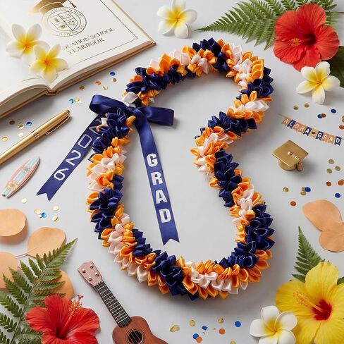 Suncalla 47" Graduation Lei 2026 Blue and Gold Graduation Necklace Double Braided Ribbon Lei Hawaiian Flower Garland with Heart Kukui Class of 2026 Grad Gift Accessories for Men Women in Kuwait