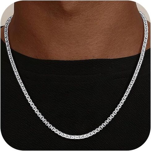 HIMSTORY Silver Chain for Men, 925 Sterling Silver 2mm/3mm/4mm Round Box Chain Necklace for Men Women Jewelry Diamond Cut Mens Chains Gifts for Husband Father Boyfriends in Saudi Arabia