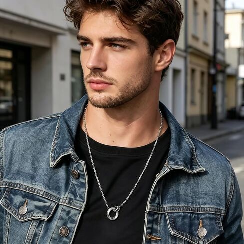 Kim Carrey Men's Necklace in Polished 316L Stainless Steel, Durable Tarnish-Resistant Chain with Pendant, Jewelry Gift for Son, Dad, Boyfriend, and Brothers in Saudi Arabia