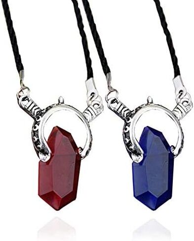 SONGCHANGJEWELRY DMC Inspired Dante Necklace – Red & Blue Crystal Pendant with Twin Sword Design – Fantasy Action Game Style Jewelry for Fans & Collectors in Kuwait