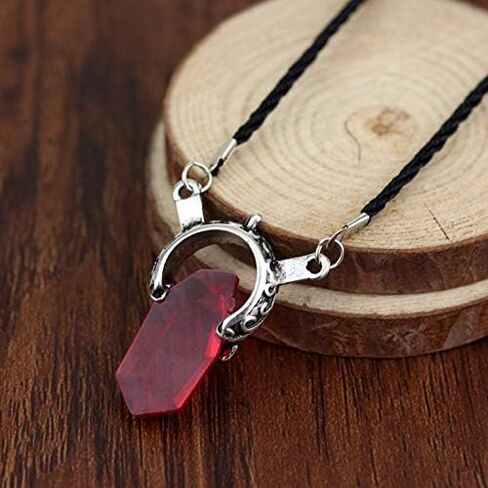 SONGCHANGJEWELRY DMC Inspired Dante Necklace – Red & Blue Crystal Pendant with Twin Sword Design – Fantasy Action Game Style Jewelry for Fans & Collectors in Kuwait