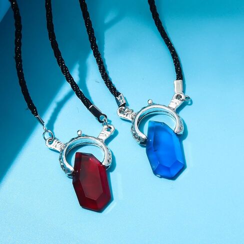 SONGCHANGJEWELRY DMC Inspired Dante Necklace – Red & Blue Crystal Pendant with Twin Sword Design – Fantasy Action Game Style Jewelry for Fans & Collectors in Kuwait