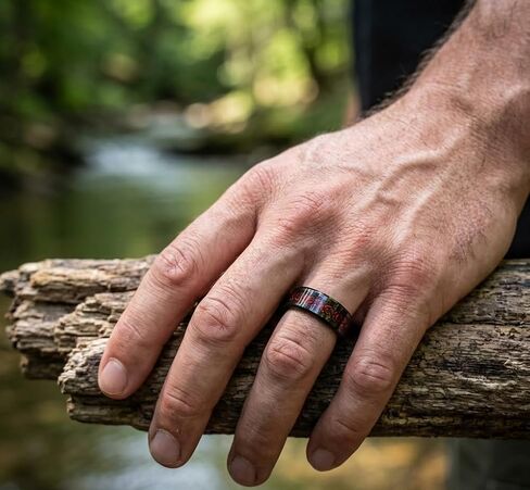 8mm Tungsten Carbide Ring for Men, Black IP Wedding Band with Red Celtic Dragon Cut-Out Inlay, Polished Beveled Edge Comfort Fit Anniversary Promise Ring in Kuwait