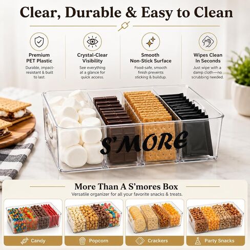 Smores Station with Handles, Snack Bar Organizer, Smores Caddy, Fire Pit Accessories for Outside, Perfect for Marshmallow Roasting Sticks, Chocolate, S'mores Sticks, S'mores Kit Maker, Decorative Box in Saudi Arabia