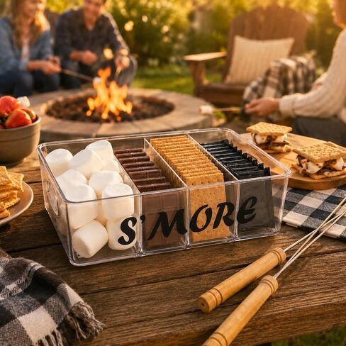 Smores Station with Handles, Snack Bar Organizer, Smores Caddy, Fire Pit Accessories for Outside, Perfect for Marshmallow Roasting Sticks, Chocolate, S'mores Sticks, S'mores Kit Maker, Decorative Box in Saudi Arabia